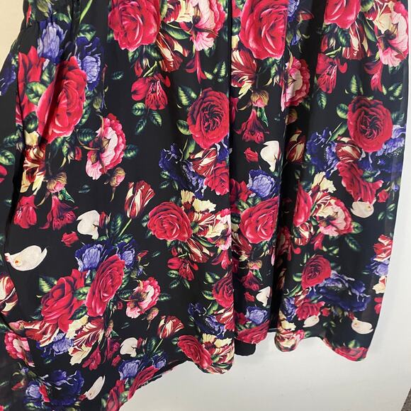 ModCloth Flaunts & Needs Dark Floral Rose Chiffon Keyhole Midi Dress Plus Sz 2X - Picture 9 of 14